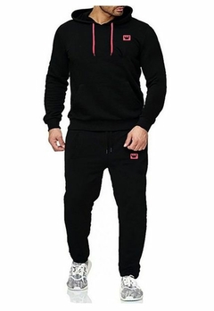 Conjunto de Moletom Blusa Com Capuz Canguru Calça Jogger Relaxado Inverno Mascu