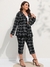 Finjani-Blazer frontal de botão xadrez e calças cortadas para mulheres, blazer - comprar online
