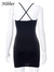 Nibber-Mini vestido feminino oco com decoração de metal do coração - Estilo chic
