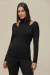 Blusa Malha Gola Alta Recortes Ombro PRETO
