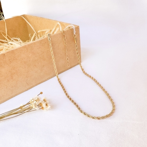 Corrente Joemi Choker Dourada Cabo de Aço 30+10cm