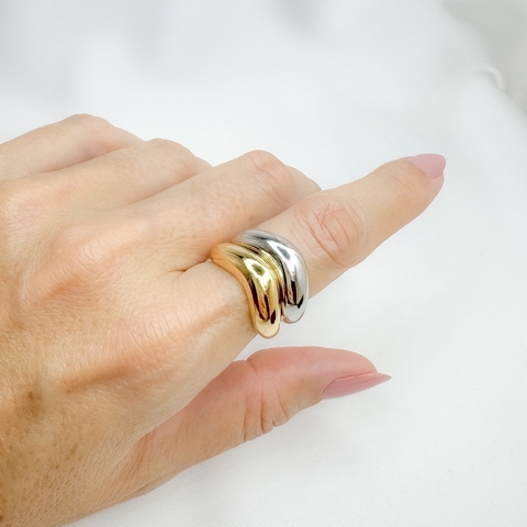 Anel Joemi Dupla Ajustável - Dourado e Ródio Branco - Semijoia - comprar online