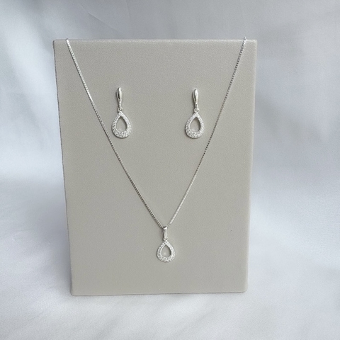 Conjunto Joemi Prata 925 Gota Vazada Cravejada 45cm