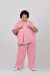 Parka em malha rosa com capuz plus size