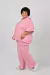 Parka em malha rosa com capuz plus size on internet
