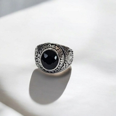 ANILLO - PIEDRA NEGRA - ACERO QUIRÚRGICO