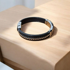 PULSERA HOMBRE CUERO Y ACERO QUIRÚRGICO