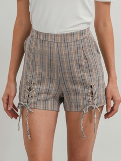 Shorts Feminino Xadrez Poliéster Reto Tipo Alfaiataria Casual Social - La Femme Chic
