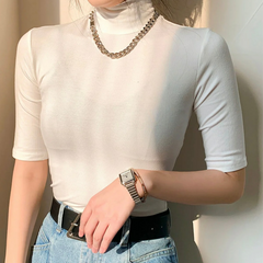 Blusa feminina básica suplex manga alta curta - La Femme Chic