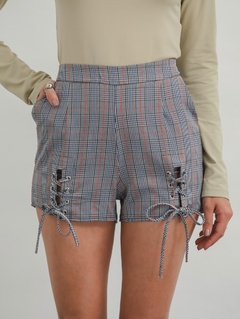 Shorts Feminino Xadrez Poliéster Reto Tipo Alfaiataria Casual Social