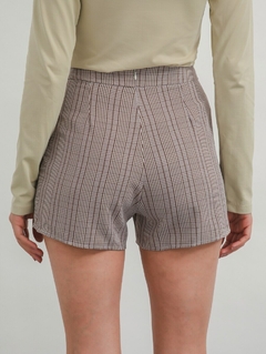 Shorts Feminino Xadrez Poliéster Reto Tipo Alfaiataria Casual Social na internet