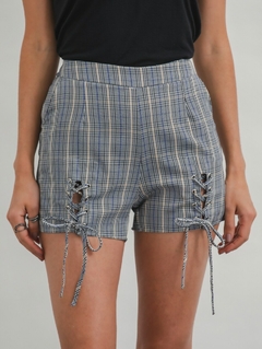 Imagem do Shorts Feminino Xadrez Poliéster Reto Tipo Alfaiataria Casual Social