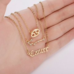 Colar de Pingente Horóscopo para Mulheres, Signo do Zodíaco, Cor Dourada, Jóias Constelação, 3 peças