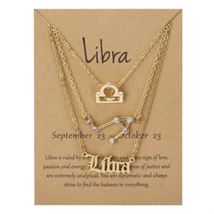 Imagem do Colar de Pingente Horóscopo para Mulheres, Signo do Zodíaco, Cor Dourada, Jóias Constelação, 3 peças