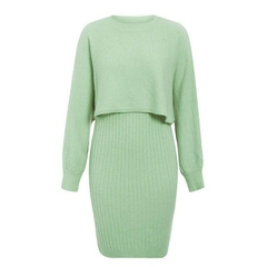 Conjunto de 2 peças de tricô feminino elegantes suéter solto + cintura alta fino - La Femme Chic