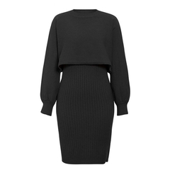 Conjunto de 2 peças de tricô feminino elegantes suéter solto + cintura alta fino - loja online