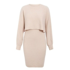 Imagem do Conjunto de 2 peças de tricô feminino elegantes suéter solto + cintura alta fino