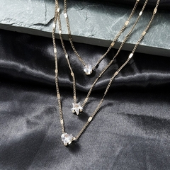 Colar simples com pingente multicamadas feminino em forma de estrela e coração, joias douradas, 3 peças