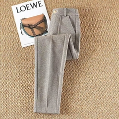 Calça feminina de lã fashion outono inverno cintura alta