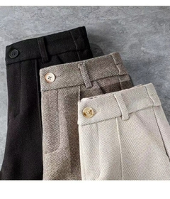Calça feminina de lã fashion outono inverno cintura alta