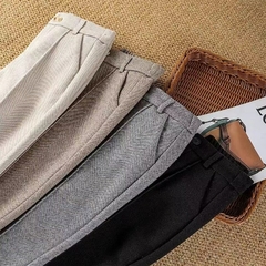 Calça feminina de lã fashion outono inverno cintura alta