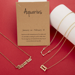 Colar de Pingente Horóscopo para Mulheres, Signo do Zodíaco, Cor Dourada, Jóias Constelação, 3 peças - La Femme Chic