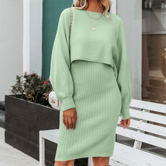 Conjunto de 2 peças de tricô feminino elegantes suéter solto + cintura alta fino - loja online
