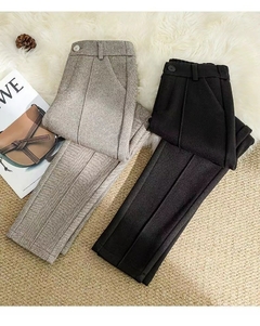 Calça feminina de lã fashion outono inverno cintura alta