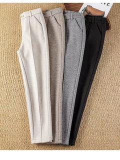 Calça feminina de lã fashion outono inverno cintura alta