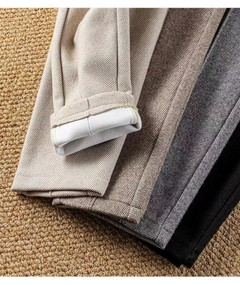 Calça feminina de lã fashion outono inverno cintura alta