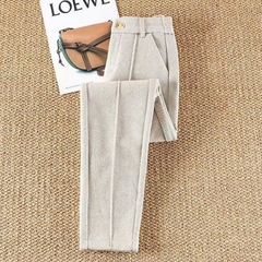 Calça feminina de lã fashion outono inverno cintura alta