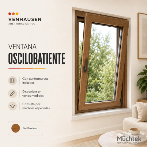 Oscilobatiente EFFICIENT de PVC DVH 4/12/4 de 0,80 x 1,30 Simil Madera - Negro