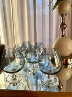 6 copas de cristal (tipo copon) para cognac azul espejado