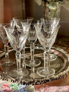 6 Copas de cristal para vino fuste facetado