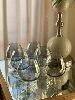 6 copas de cristal (tipo copon) para cognac azul espejado - comprar online