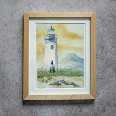 Cuadro "Mi faro" Acuarela original con marco de madera de marupá - tienda online