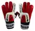 Luva de goleiro profissionais Future da Finta em vermelho e branco, com detalhes em preto e uma garrafa de água de brinde.