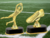 Troféus de ouro representando um goleiro fazendo uma defesa e uma chuteira, simbolizando artilheiro e melhor goleiro.