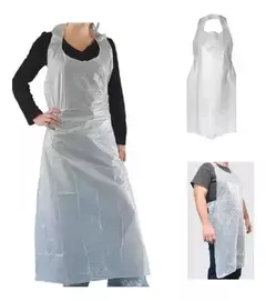 Mandil desechable en baja densidad, color blanco, con 100 piezas