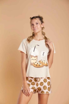 Conjunto short nude galletas camisa estampada