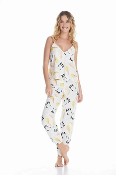 Conjunto Candy Pantalón Seda Blanco Helados Amarillos