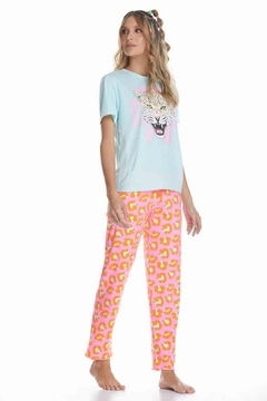 Conjunto pantalón savage rosa animal print camisa verde menta estampada SAVAGE