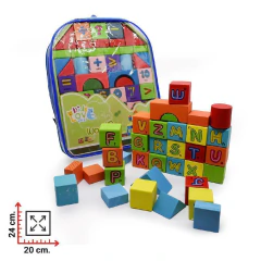 Mochila De Bloques Madera Letras Y Números Juego Didáctico
