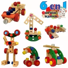 Juego de Construcción de madera Classic 6 en 1 *49 piezas Colección - Juguetes.Kusi