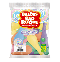 BALÕES SÃO ROQUE SORTIDO CANDY COLORS 9 POLEGADAS PC 25 UNIDADES #108569625