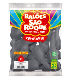 BALÕES SÃO ROQUE PRATA CINTILANTE 11 POLEGADAS PC 25 UNIDADES #110161325