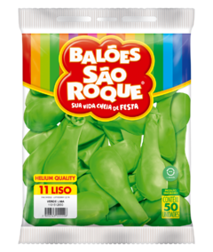 BALÕES SÃO ROQUE VERDE LIMA LISO REDONDO 11 POLEGADAS PC 50 UNIDADES #1101512850