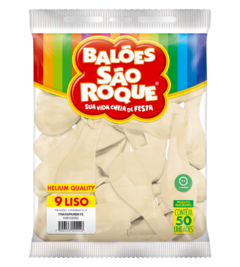 BALÕES SÃO ROQUE TRANSPARENTE LISO 9 POLEGADAS PC 50 UNIDADES #108102550