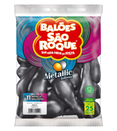 BALÕES SÃO ROQUE PRETO METALLIC 11 POLEGADAS PC 25 UNIDADES #110531125