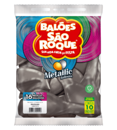 BALÕES SÃO ROQUE PRATA METALLIC 16 POLEGADAS PC 10 UNIDADES #116531310